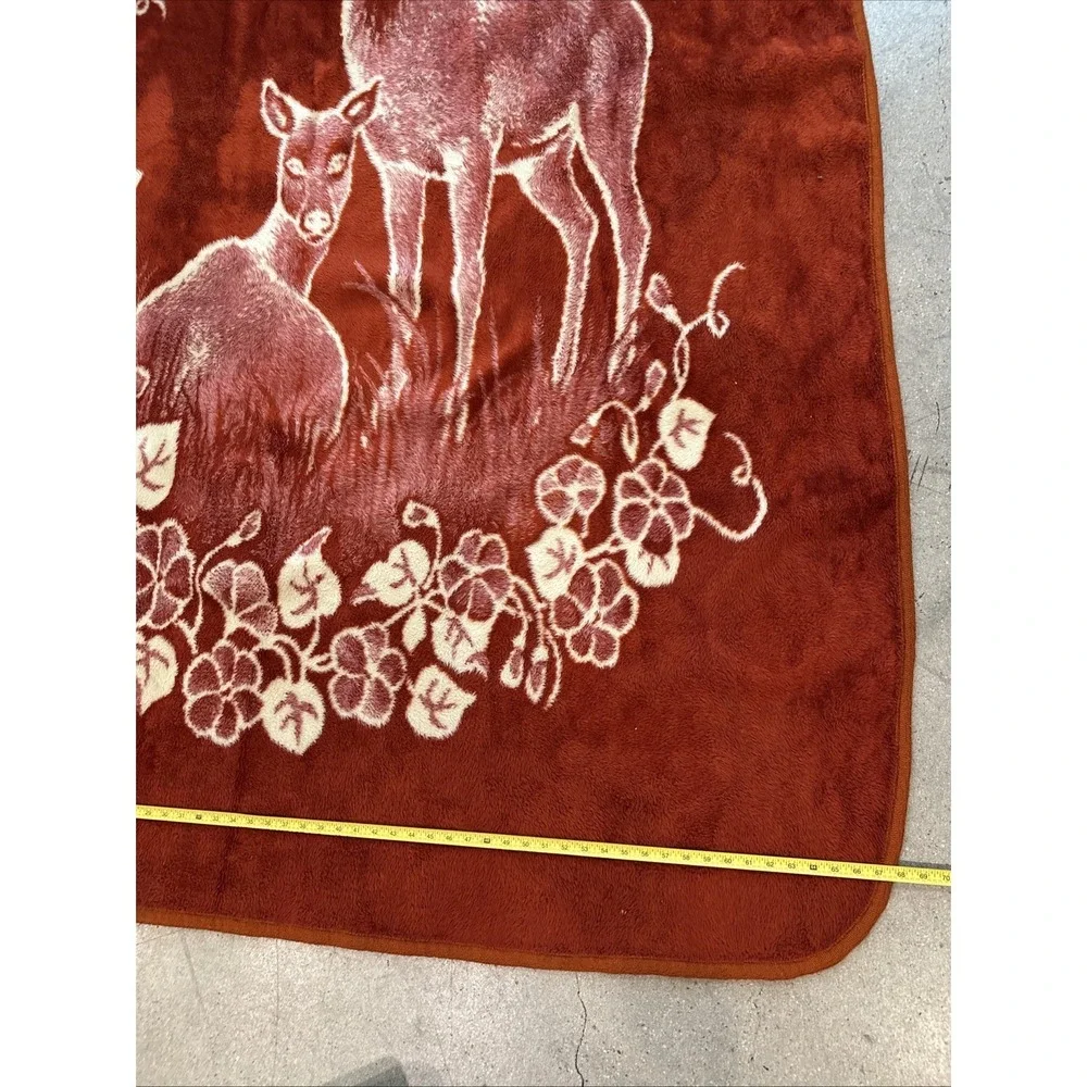 Vintage San Marcos Blanket Cobertor Sz95x68 Deer Doe Ivy Brown Cream Reversible